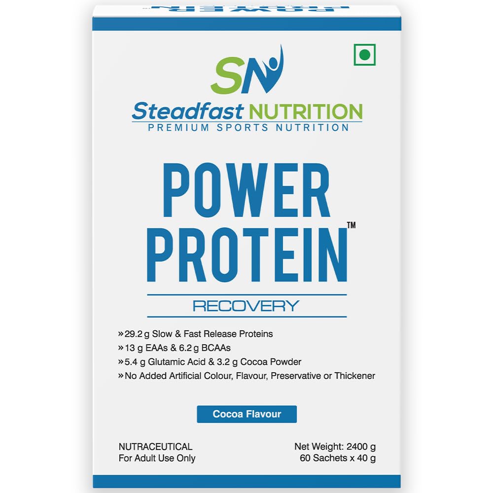 Steadfast Nutrition Power Protein Cocoa 2.4kg, 60 Sachets, Natural Cocoa Powder Glutamic acid 4g carbohydrates & 5 electrolytes