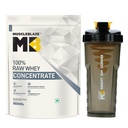 MuscleBlaze 100% Clean Raw Whey Protein Concentrate, 1kg (2.2lbs) + Shaker