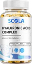 SCOLA ヒアルロン酸カプセル - 250mg HA + 10,000mcg ビオチン、60 ビーガンカプセル | ディープハイドレーション、ヘア&ネイルサポート | 非GMOフォーミュラ
