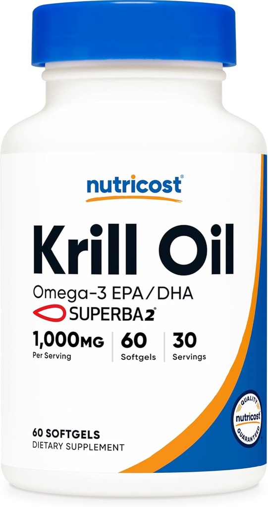 Nutricost Krill Oil 1000mg、60 Softgels - Omega-3 EPA-DHA Krill Oil Supplement、スーパーバクリル付き