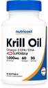 Nutricost Krill Oil 1000mg、60 Softgels - Omega-3 EPA-DHA Krill Oil Supplement、スーパーバクリル付き