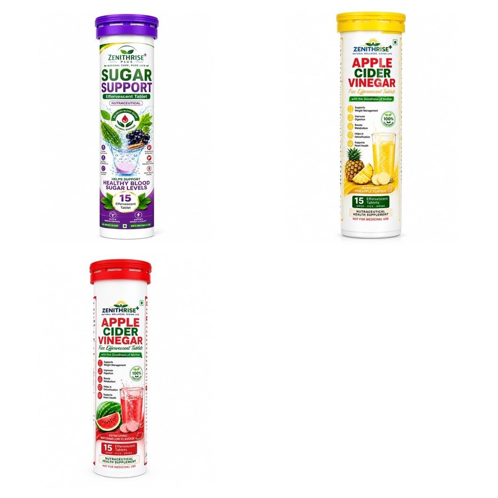 Zenithrise Plus Wellness Combo - Sugar Support, ACV Pineapple, ACV Watermelon