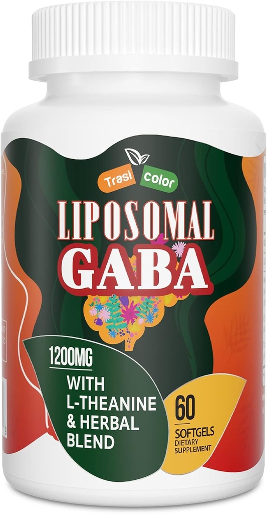 L-テアニンとLiposomal GABAは1200mg - Ashwagandha、Chamomile、人および女性のためのタルトチェリーの草の補足、60のSoftgelsが付いている高吸収GABAの複合体を補います