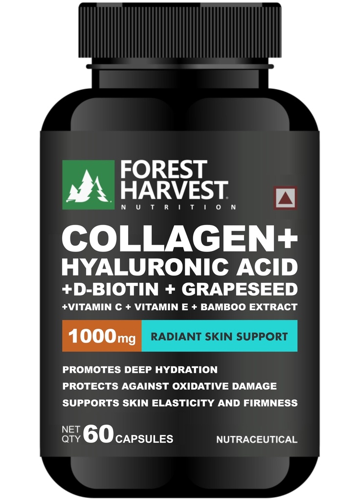 Advanced Marine Collagen | With Hyaluronic Acid, Biotin, Bamboo Silica, Grapeseed Extract, Vitamin C & E | Skin, Hair & Nail Beauty Support | 60 Capsules