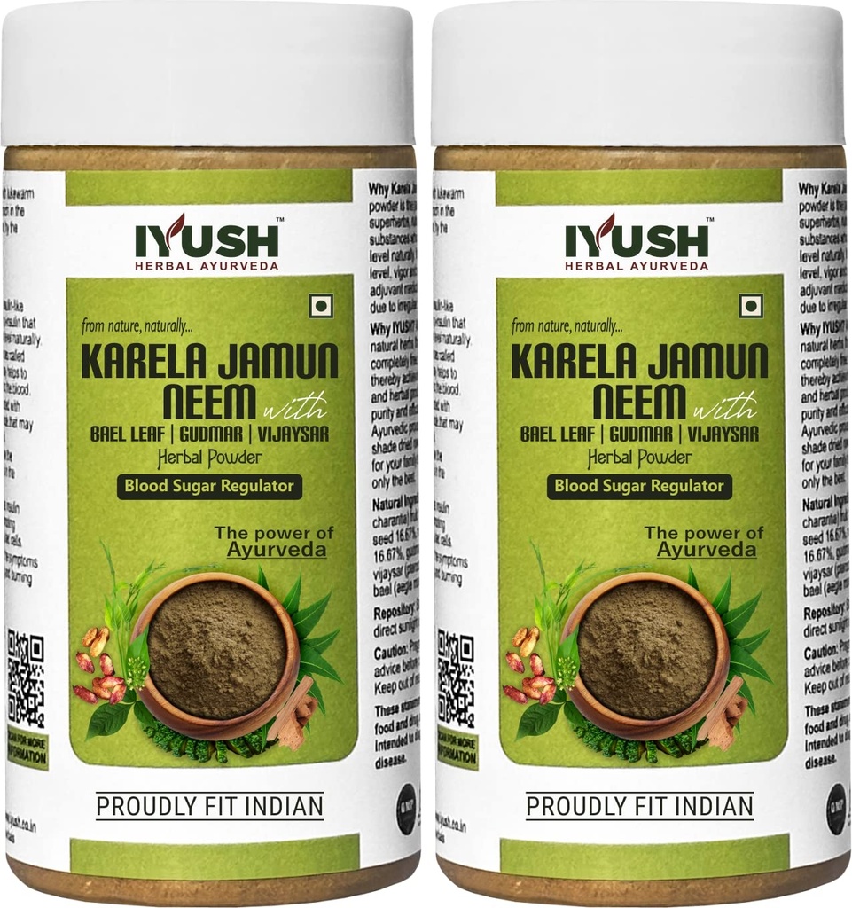 IYUSH Herbal Ayurvedic of Karela Jamun Neem Powder with Gudmar, Vijaysar, and Bael Leaf, (pack of 2), 250gm each