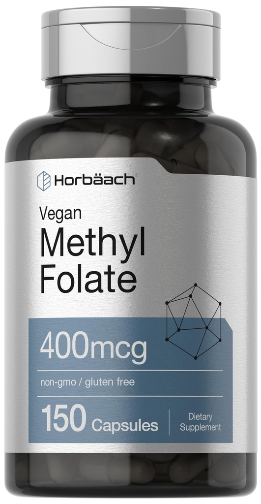ホアバハチメチル葉酸 400 mcg | 150 ビーガンカプセル | 非GMO、グルテンフリー | 栄養補助食品