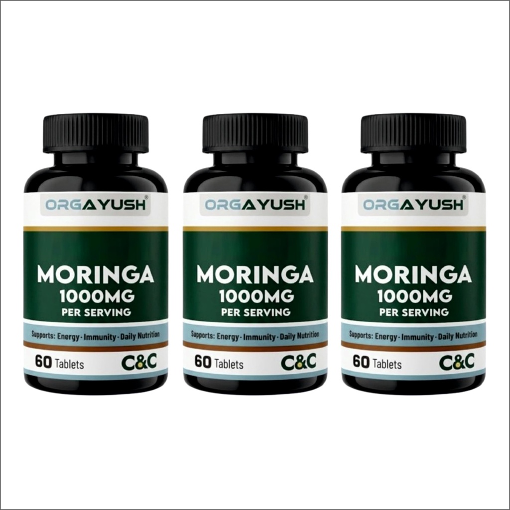Organic Moringa 1000mg Tablets – Daily Superfood Supplement for Energy, Immunity & Joint Support, Antioxidant-Rich Moringa Leaf Extract for Overall Wellness (Pack of 3)