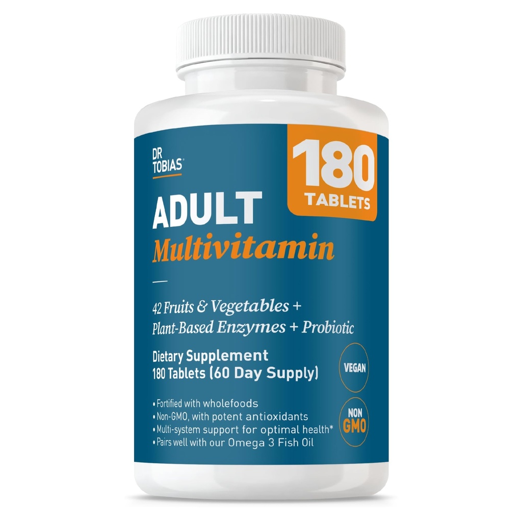 Dr. Tobias アダルト Multivitamin のための 女性 & 男性, 免疫 支持 ビタミン から 42 果物, 野菜, プラス プロバイオティクス, ビーガン Multivitamins for Men & Women, Non-GMO, 180 錠, 60 サービング