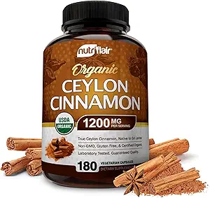 NutriFlair Organic Ceylon Cinnamon(100%認定オーガニックCeylon Cinnamon) 1200mg/サービング、180カプセル - 関節、炎症、抗酸化剤