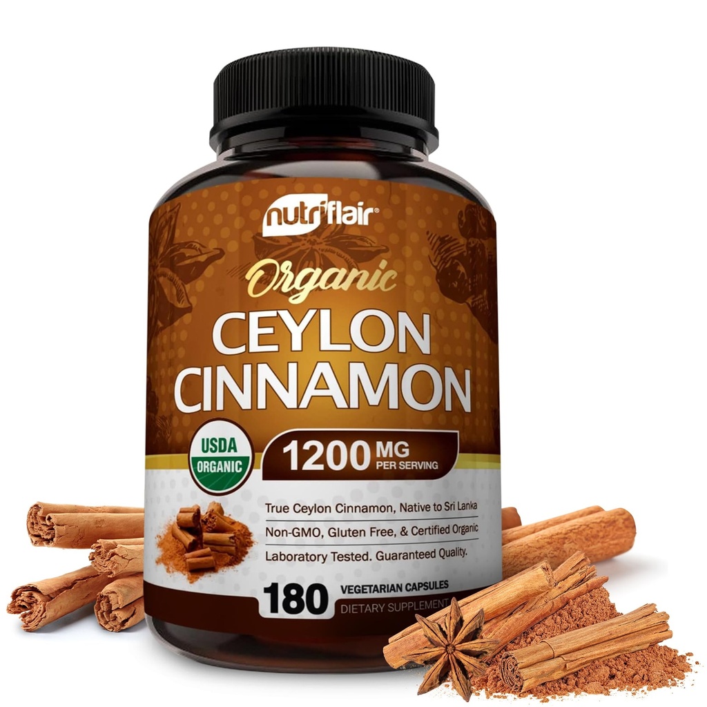 NutriFlair Organic Ceylon Cinnamon(100%認定オーガニックCeylon Cinnamon) 1200mg/サービング、180カプセル - 関節、炎症、抗酸化剤