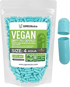 XPRS Nutraのサイズ4の空のカプセル-100の計算の小さい空のビーガンのカプセル-ベジタリアンの丸薬DIYの野菜カプセルの詰物-満たされた点それあなた自身の野菜の丸薬の帽子(アクア)