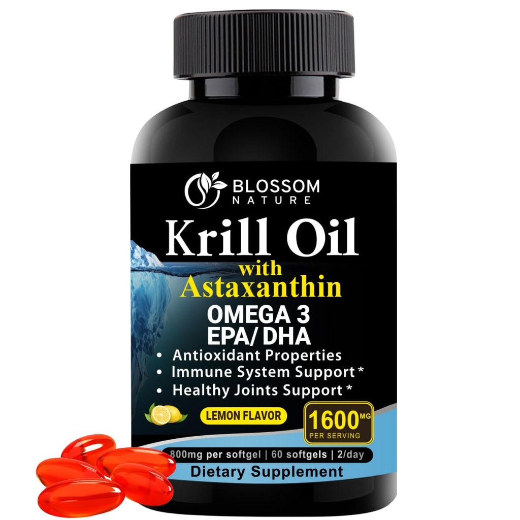 2mgアスタキサンチン、ハイオメガ3(174mg EPA&120mg DHA)とフォスホリピドフォームで協調、心臓、皮膚、脳の健康 - 60レモン風味Softgelsをサポート