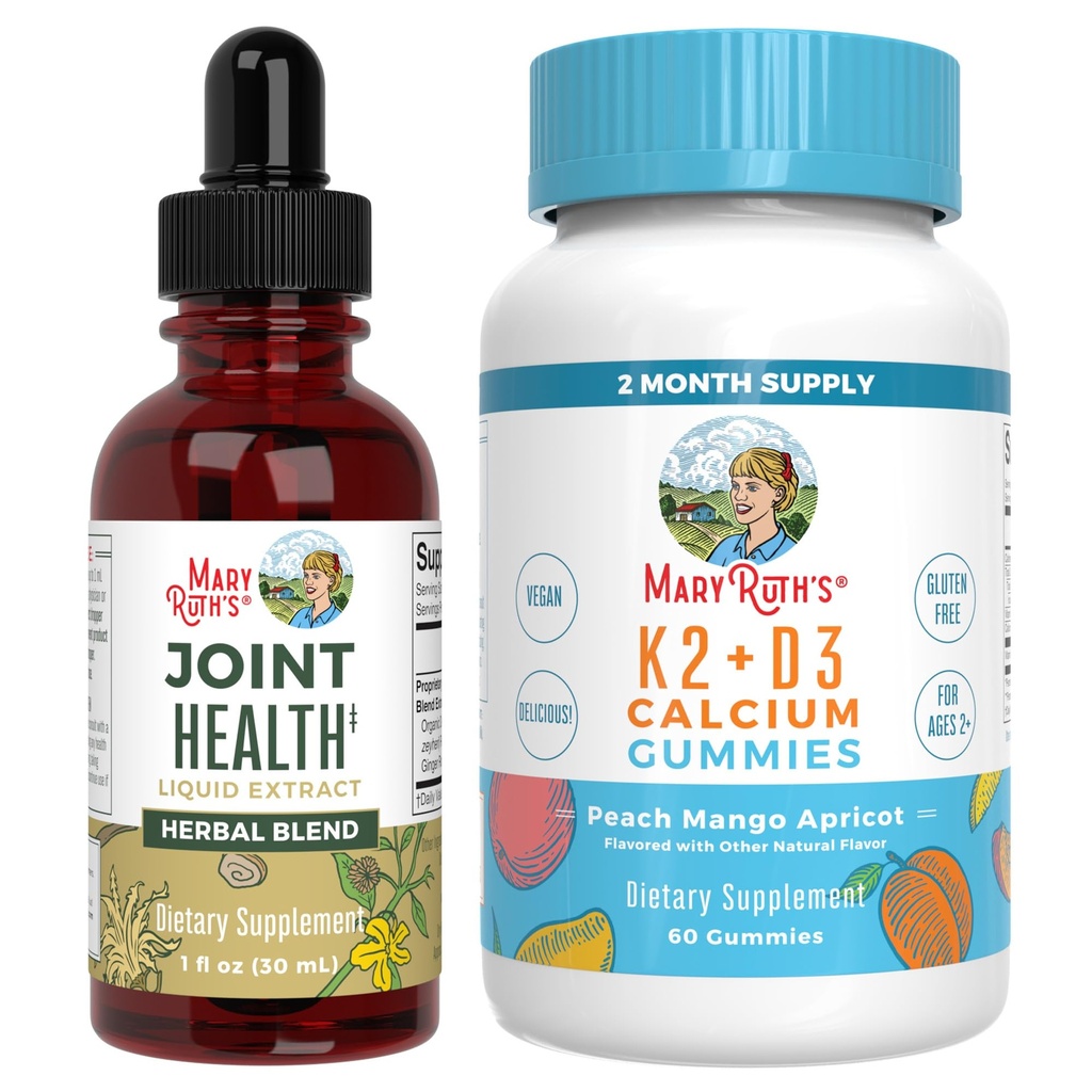 MaryRuth Organics Joint Health Liquid Drops & Vitamin K2+D3 Gummies(ピーチマンゴーとアプリコット) | ラベルプロジェクト 検証済み | カルシウム、関節、骨サポート用ビタミン | ビーガン、非GMO、グルテンフリー