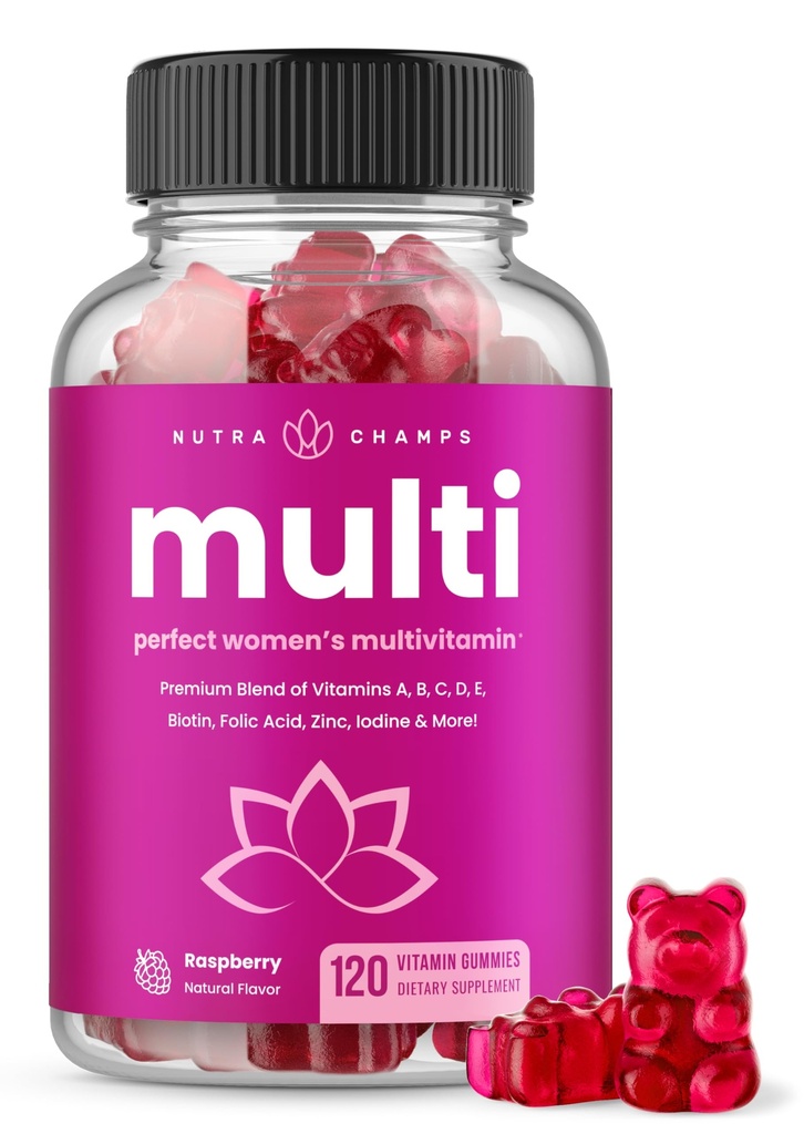 NutraChamps 女性のためのマルチビタミン, 120 カウント, ビタミンA, B, C, D, E, ビオチン, 葉酸, 女性 ガミー マルチビタミン, 女性の女性のための咀嚼可能な毎日のマルチガミービタミン