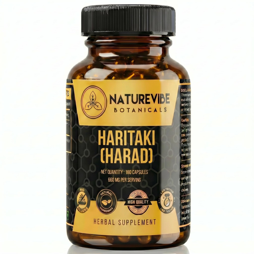 Haritaki Capsules by Naturevibe Botanicals 180 Veg Capsules | 680 mg Per Serving | Ayurvedic Harad Supplement | Supports Daily Wellness & Digestive Balance | Vegan & Gluten Free