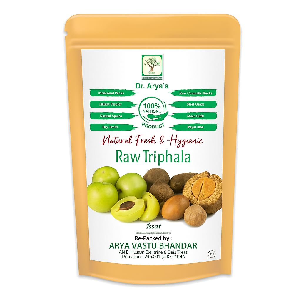 Dr. Arya's Triphala (Ratio 1:2:3) Raw, Whole (600 grams) - Harad, Baheda, Amla | 100% Pure and Natural, No Preservatives | Dry Amla (300g), Baheda (200g), Harad (100g), Ratio 3:2:1