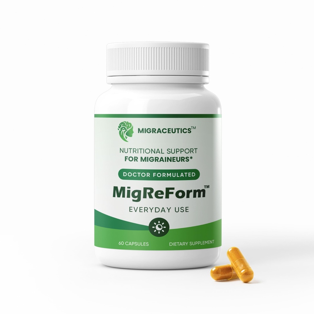 MigReForm ボトル 60 - 医師の処方ミグライン救済サプリメント - マグネシウム、ビタミン B2 と CoQ10 の自然な片頭痛救済サポート - 女性と男性のための片頭痛のサプリメント - ミグライン ビタミン
