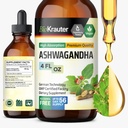 BIO KRAUTER Ashwagandha 液体ドロップ - Ashwagandha 健康のためのサプリメント - ビーガン気分のサポートドロップ - アルコール & 砂糖無料 - 4 Fl.Oz.