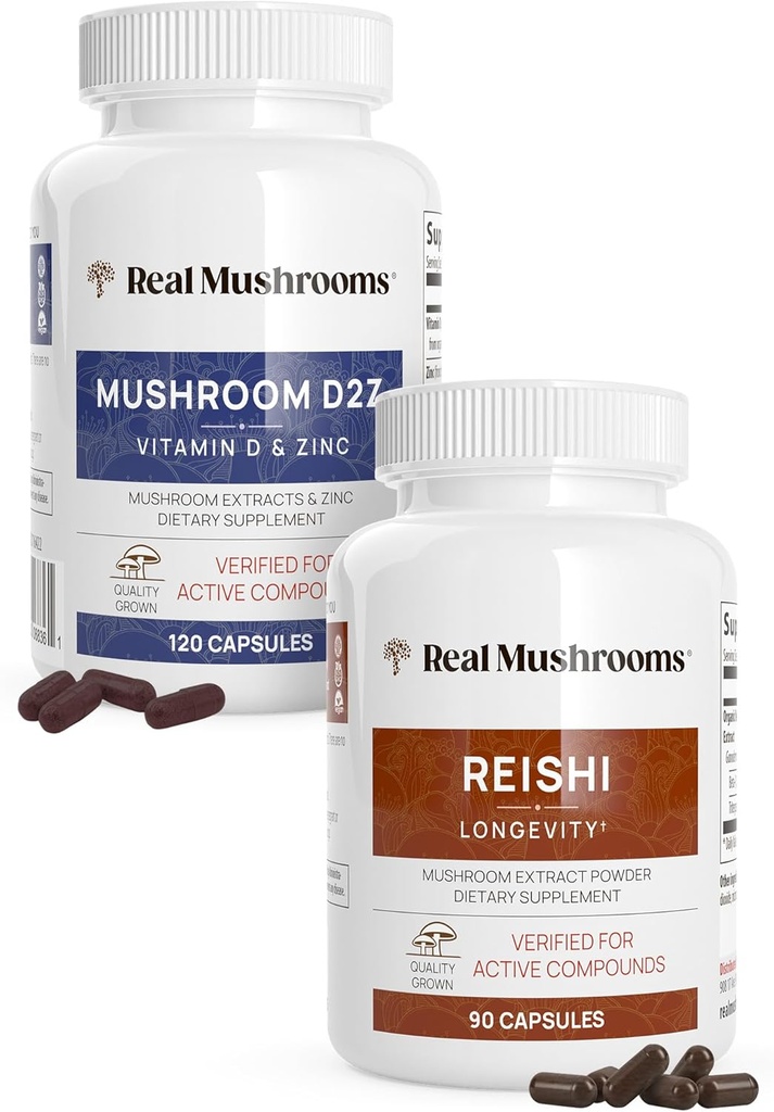 実質のきのこのビタミンD2、亜鉛(120ct)およびReishi 415(90ct)はチャガと束ねます - 免疫、よりよい眠りおよび弛緩のための自然なサポート - ビーガン、グルテンフリーのグルテンフリー、非GMOの有機のきのこのエキス