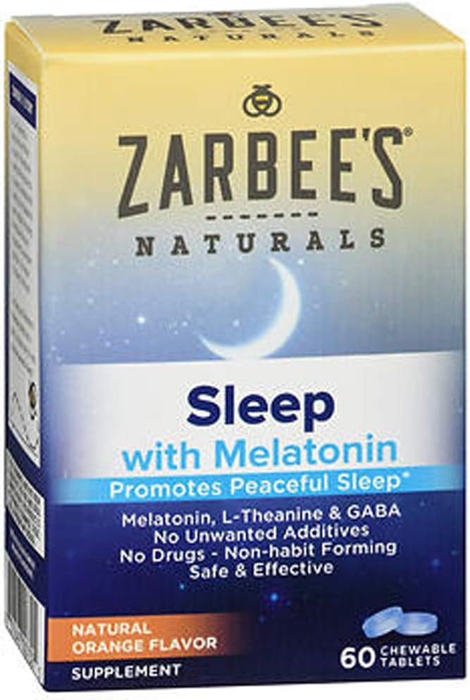 ZarbeeのNaturalsの睡眠のMelatoninのオレンジ味、60のChewableのタブレット(2のパック)