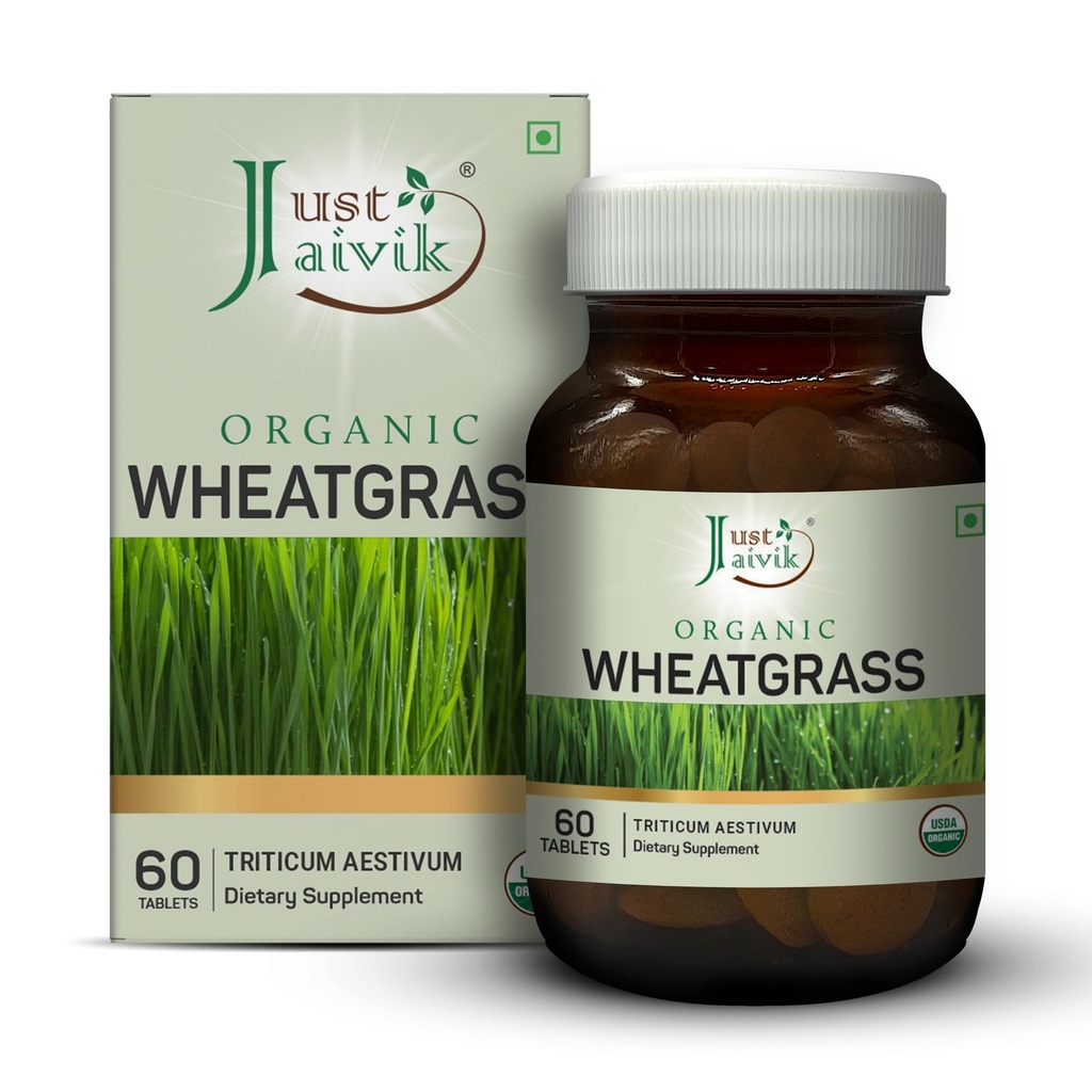 Just Jaivik Organic Wheatgrass Tablets 600 mg 60 count- Detox & Energy