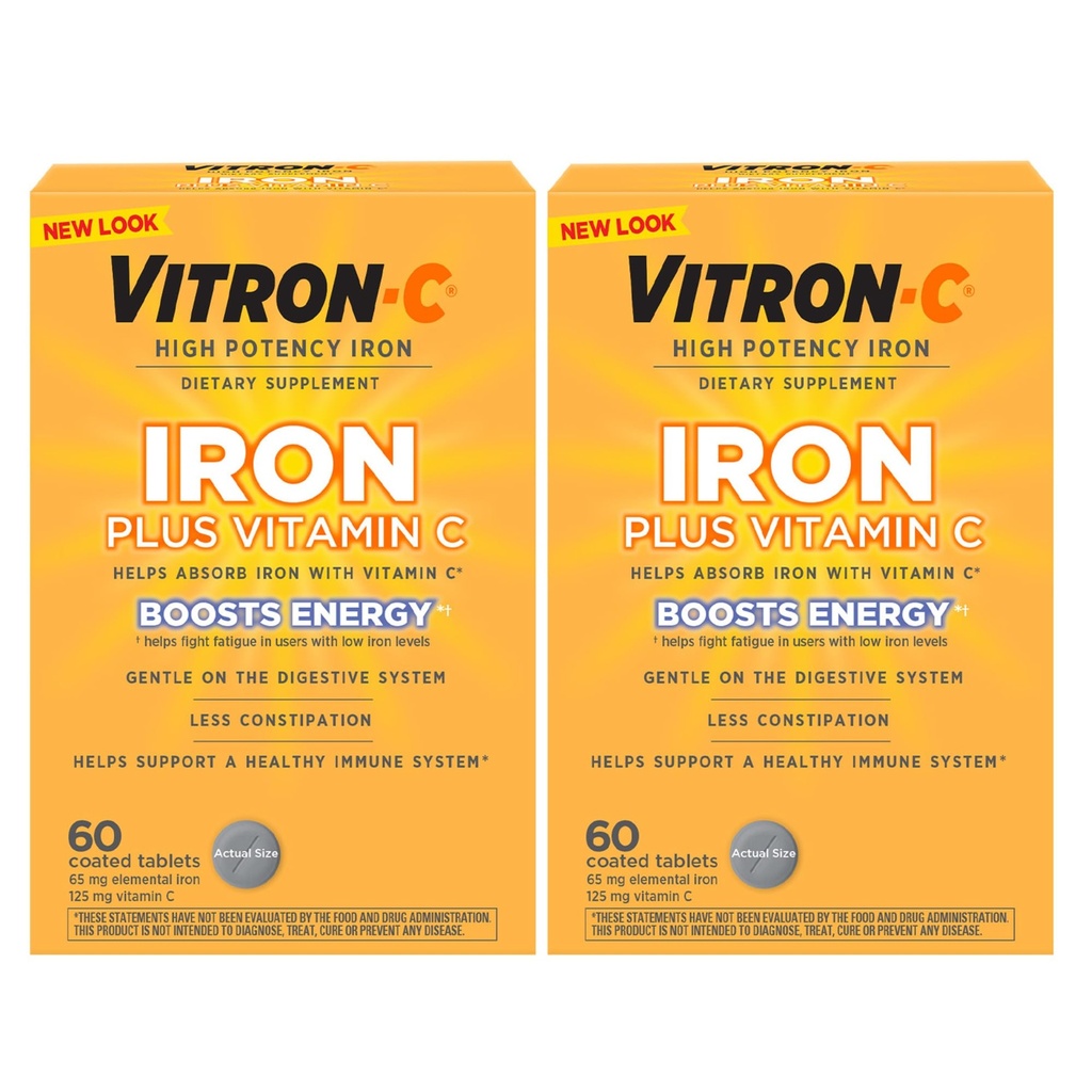 Vitron-Cの鉄の補足、毎日、ビタミンC、サポート赤血球の生産、染料の自由なタブレット、60の計算、2のパック