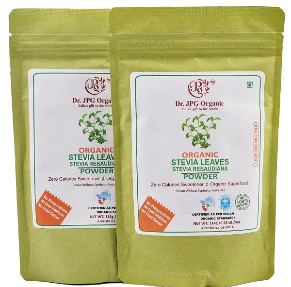 Dr. JPG Organic Stevia Leaves Powder | India Organic Certified | 114g Pack of 2