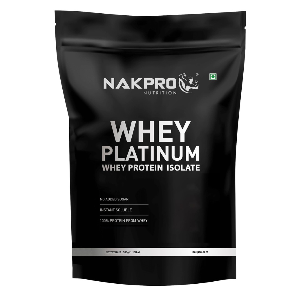 NAKPRO NUTRITION Platinum Whey Protein Isolate | 500g Chocolate Cream | 28g Protein| Trustified Certified