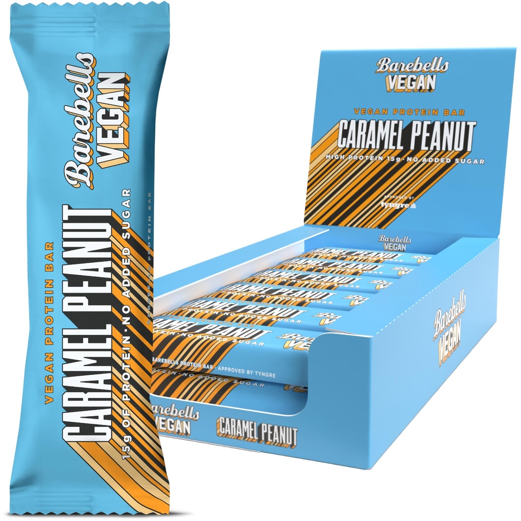 Barebells Vegan Caramel Peanut Protein Bar 55g – Plant-Based High Protein Snack, No Added Sugar, Vegan Protein Bar
