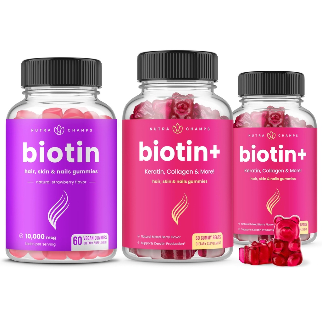 NutraChamps 毛、皮及び釘のための完全なBiotinの束。 バイオチン&ビオチン+