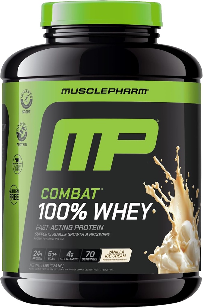 MusclePharmのコンバット100%の粘着性がある蛋白質の粉、バニラの味、Whey蛋白質の隔離剤、女性及び人のための高い蛋白質の粉、グルテンフリーの5のlb、70のサービングとの速い回復及び筋肉利益