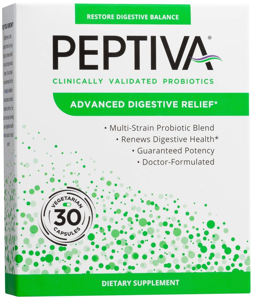 Peptivaアドバンスト50ビリオンCFUプロバイオティクス - 消化の救済 - 臨床的に検証された、Premium Probiotic、30ct