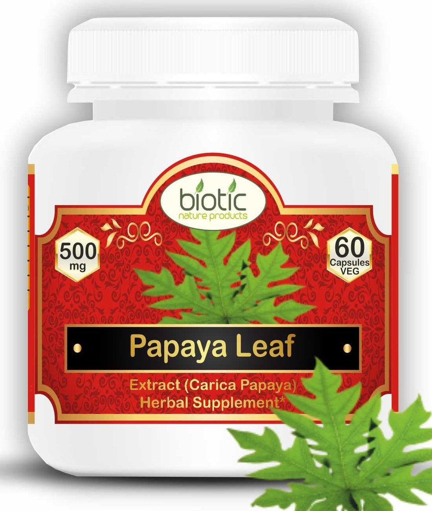 Biotic Natural Papaya Leaf Extract for Platelets - Carica Papaya Capsules Extract 500mg - 60 Veg Capsule