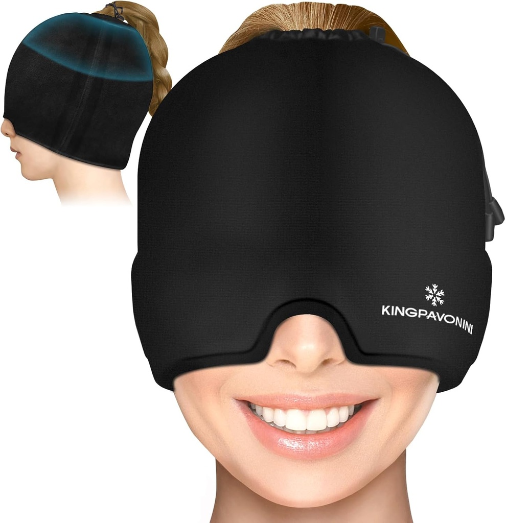 ゲルの氷の片頭痛の救助の帽子、Drawstringが付いている調節可能な頭痛の帽子の片頭痛の帽子の片頭痛はすべての頭部、張力、圧力、Sinus、Puffyの目、熱/冷たい圧縮の片頭痛の救助の帽子に合います