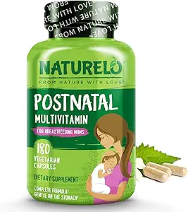 NATURELO Postnatal Multivitamin - Breastfeeding Womenのサプリメント - 植物ベースのビタミンD、葉酸塩、玄米鉄 - 授乳中の母親、赤ちゃん - ポストナタール授乳サポート180カプセル