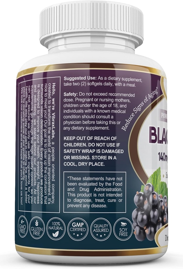 vibraxlabsブラックカラントオイル1000mg - ヘキサンフリー - 高GLAフォーミュラと天然アンチエイジング抗酸化剤 - 髪、皮膚、関節、眼の健康をサポート - プレミアムブラックカラント種子油Softgelサプリメント