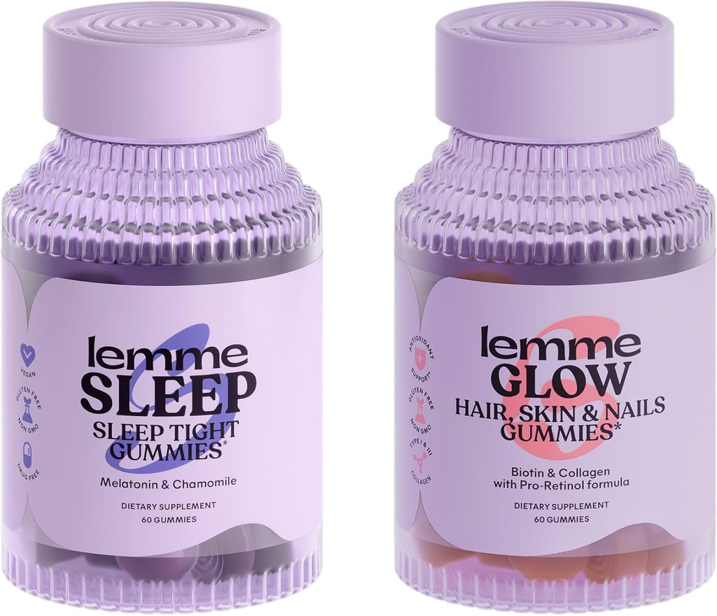 レムスリープ&スローバンドル - 眠りのグミー、ドラッグフリーのナイトタイムエイド&グロービオチン&強力な厚い髪&減らされたシーディングのためのコラーゲンヘアグミー - グルテンフリー、非GMO - 60 Ct。 各