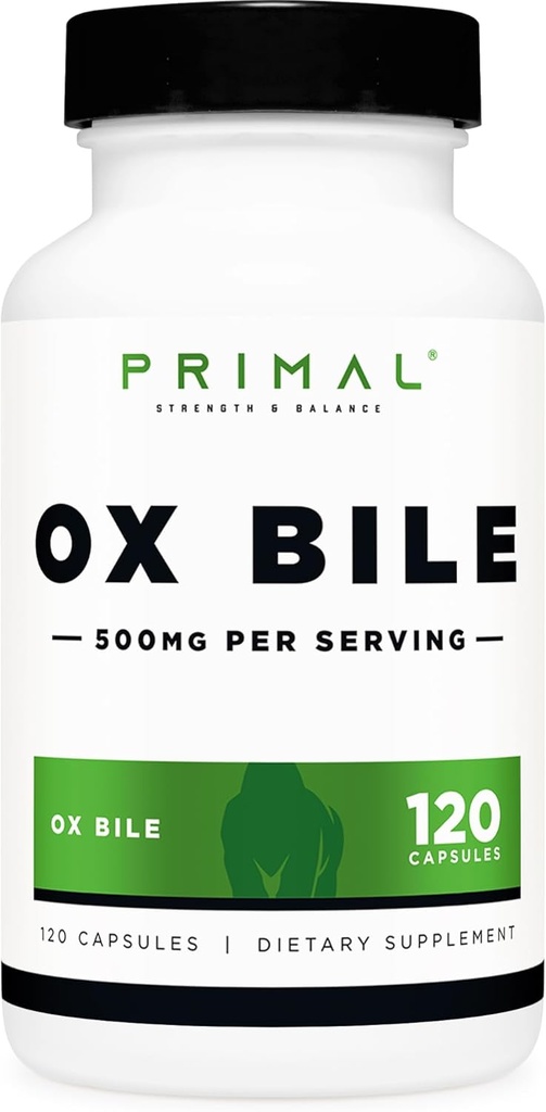 Primal Ox Bile (120 カプセル, 500 MG/サービング) - Gluten-Free, Non-GMO, サードパーティーテスト済み