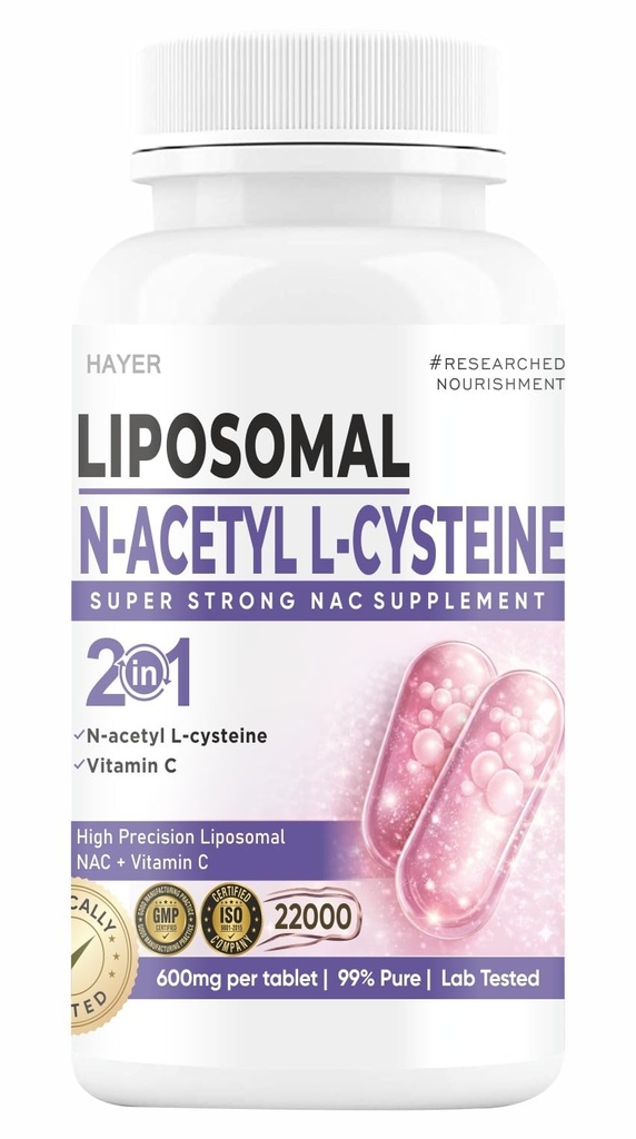 HAYER Liposomal NAC Supplement 600mg with Vitamin C — N-Acetyl Cysteine for Lung & Liver Detox, Antioxidant & Immune Support, High Absorption, Sugar Free, for Men & Women, 60 Tablets