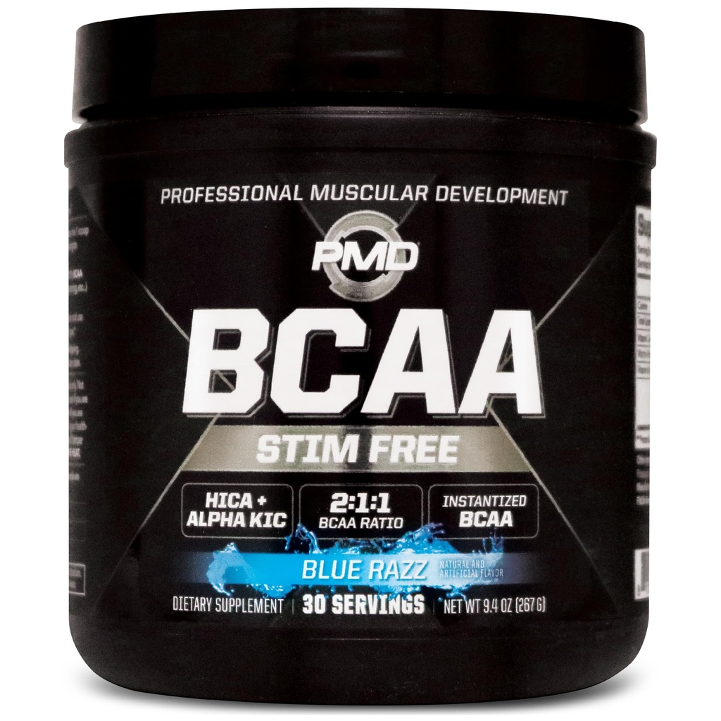 PMDスポーツBCAA Stim-Freeアミノ酸 - より良いワークアウト性能、強化された回復、毎日のエネルギー、筋肉ビルダー、および筋肉のスパーリング - BCAAパウダードリンクミックス - Blue Razz (30サービング)