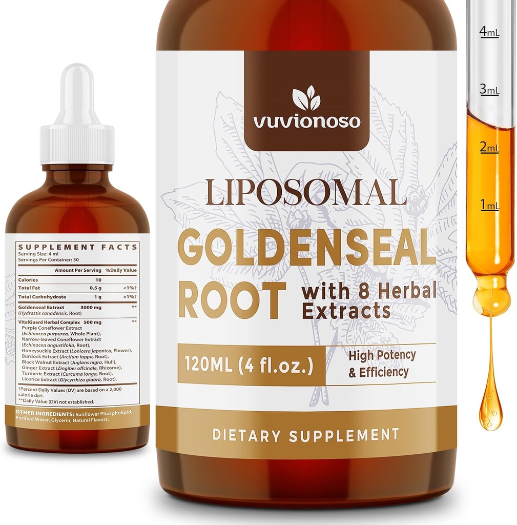 免疫と呼吸の健康のためのゴールデンシールルート抽出物3000mg - 速い吸収 | 砂糖フリー | ビーガン | 4 Fl Oz