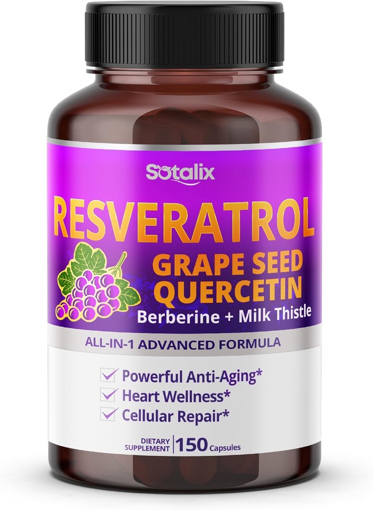 Grape Seed + Quercetin Berberine + Milk Thistle強力なアンチエイジング - 米国製&テスト済み(150日の供給)