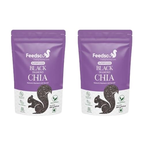 Feedsco Chia Seeds 250g Pack of 2 - Seeds for Eating | Seeds for Weight Management | Rich in Calcium, Protein & Fibre | Healthy Snacks Pure and Natural