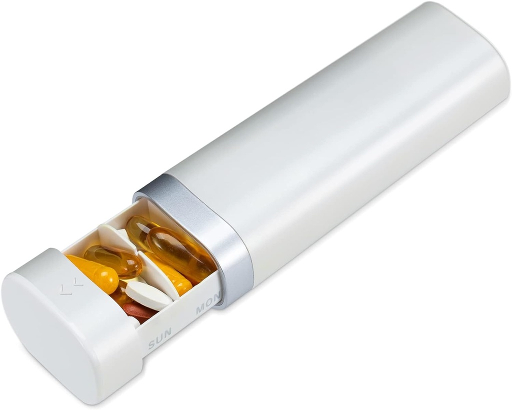 Betifeトラベルピルオーガナイザーウィークリー7日、コンパクトデイリーピルボックス、ポータブル医薬品ケース、ビタミンサプリメントのためのかわいいピルホルダー、引き出し形の丸薬オーガナイザー(パールホワイト)