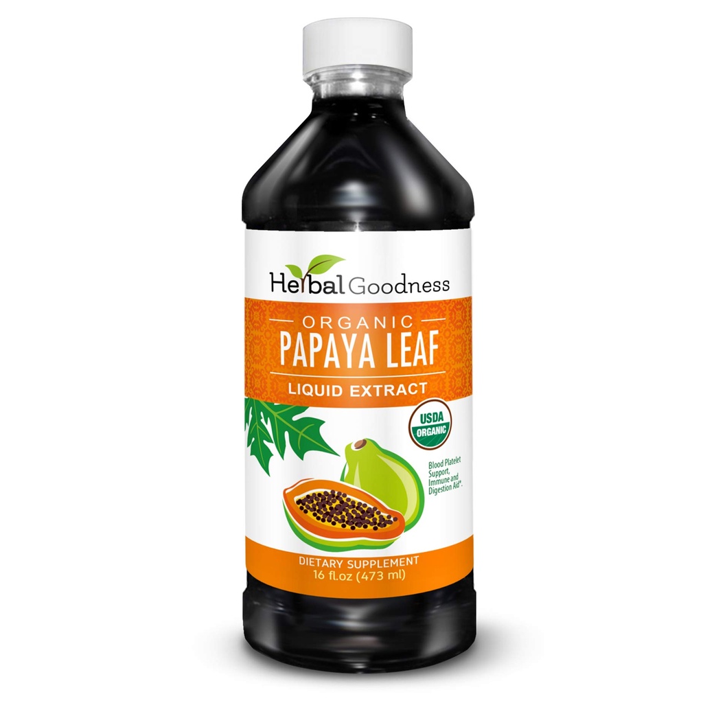 草のGoodness Papayaの葉のエキスの血小板サポート- 15X血小板ブースト、骨髄及びスプレン サポート、免疫及び腸の健康、消化酵素-有機コザー16のozの液体のエキス