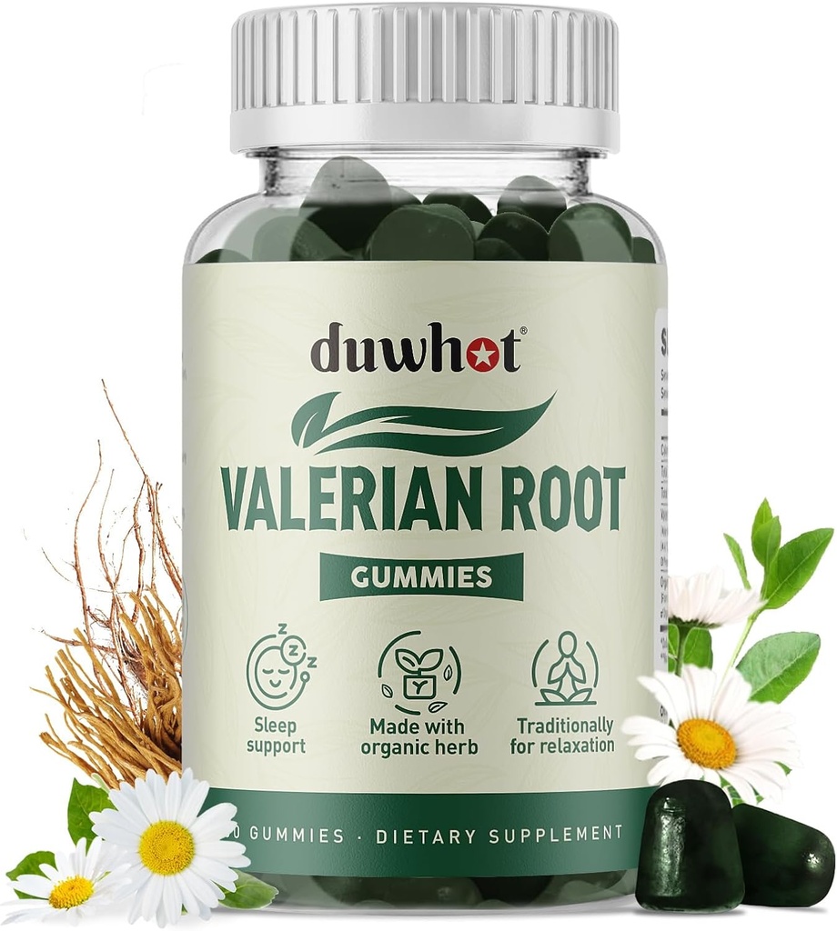 Valerian Root Gummy、睡眠とストレスの救済のための有機Valeian Root、大人のためのChamomile花、子供フレンドリー、Apple Flavor、60カウントの強化