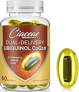 Ubiquinol CoQ10 600 MG Softgels with Omega-3 & Shilajit & PQQ, アドバンスト・デュアル・デリバリー・コエンザイムQ10, 活性CoQ10 Ubiquinolサプリメント 豊饒, 抗酸化, 心臓, 脳 & エネルギー, 360 サービング