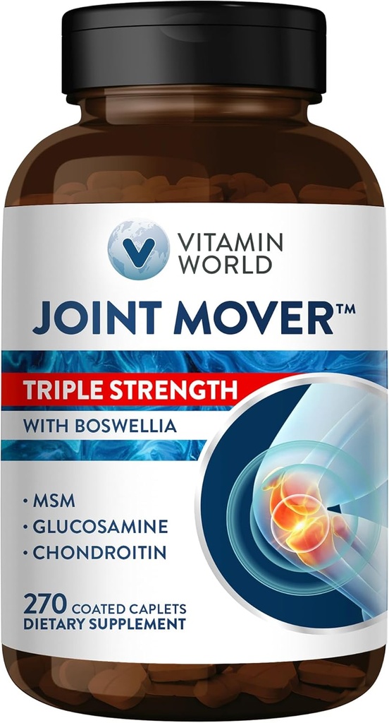 Vitamin World Triple Strength Joint Mover, Glucosamine Chondroitin with MSM Joint Support Supplement, Collagen & Boswellia Serrata Extract, Support Joint Strength, Comfort & Flexibility, 270 Caplets