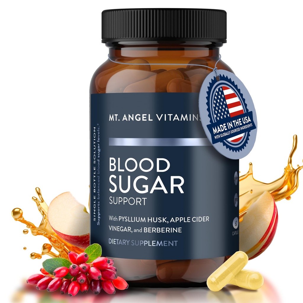 天使のビタミンの血糖サポートサプリメント - Pysllium Husk、Ceylon CinnamonのBerberine、Apple Cider Vinegar - 健康な血糖レベルをサポート - 60カプセル