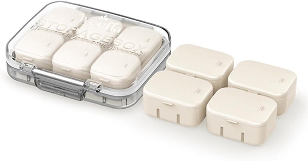 財布、10の小さな取り外し可能なインナーボックス、カラーステッカー付き気密ビタミンケースホルダー、コンパクト&ポータブルかわいい薬用容器(AP)